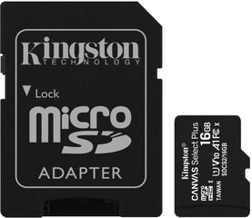 16GB microSDHC Kingston Canvas Select Plus A1 CL10 100MB/s + adaptér