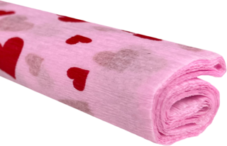 Krepový papír srdce na růžovém 50 cm x 200 cm 28g/m2