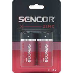 Baterie zinkouhlíková, malý monočlánek, C, 1.5V, Sencor, blistr, 2-pack