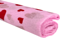 Krepový papír srdce na růžovém 50 cm x 200 cm 28g/m2